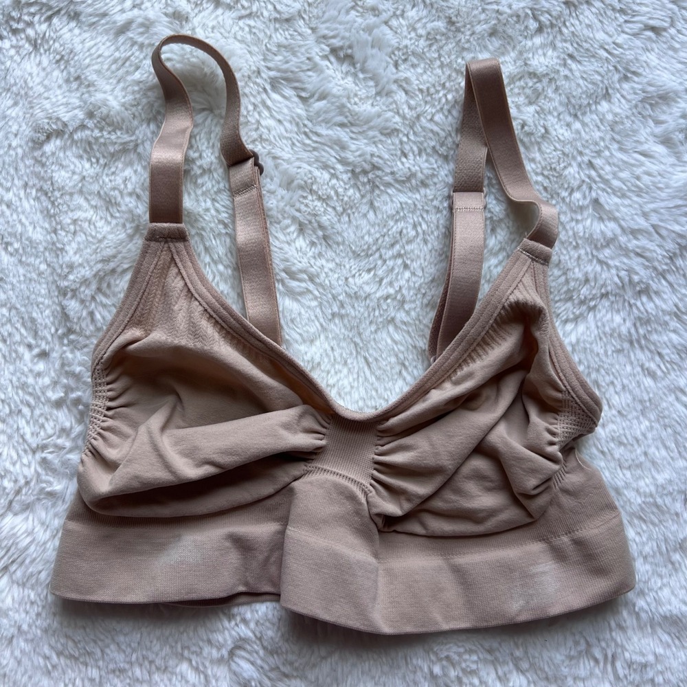 SKIMS Women's Ribbed Ruched Bralette Seamless Adjustable Straps Tan Size Small